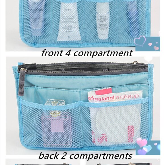 Purse Organizer/ Handbag Insert / Divider /Cosmetic Case/Aqua & Gray - NWT - Picture 6 of 10